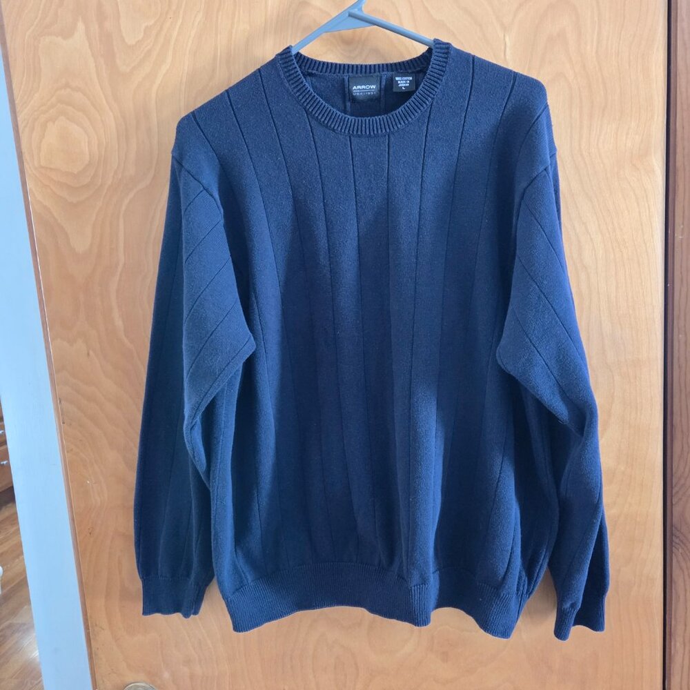 Arrow navy blue men's ribbed knit crew neck pull over sweater size L (40)